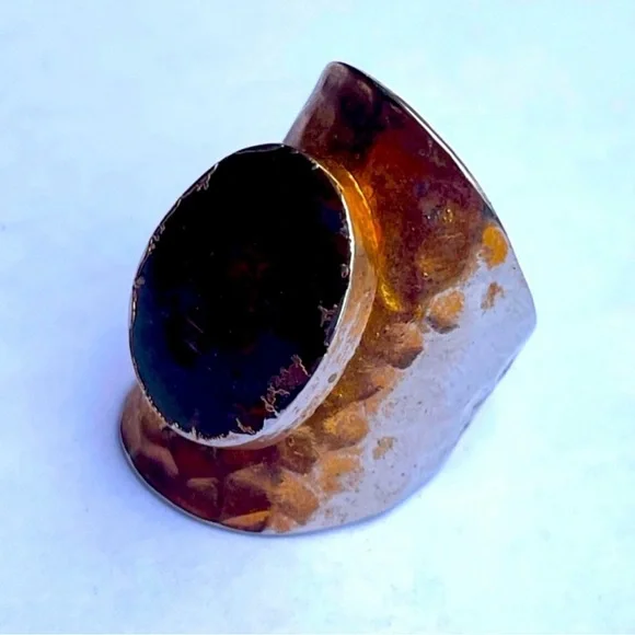 7.5 7.75 8 Moss Agate Gem Gemstone Fine Art Ring Solid Metal Plated Gold Filled